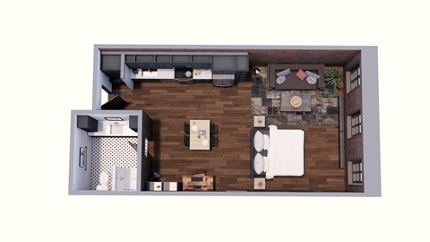 Floor plan for studio, 1 bath, 693 sqft